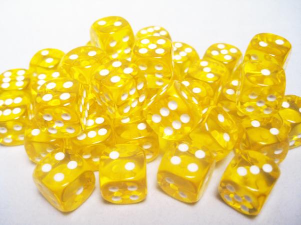 Dice Sets Yellow/White Translucent 12mm d6 (36)