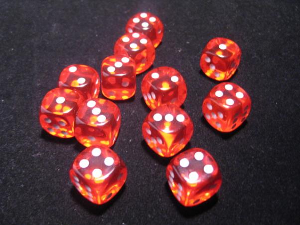 Dice Sets Orange/White Translucent 16mm d6 (12)