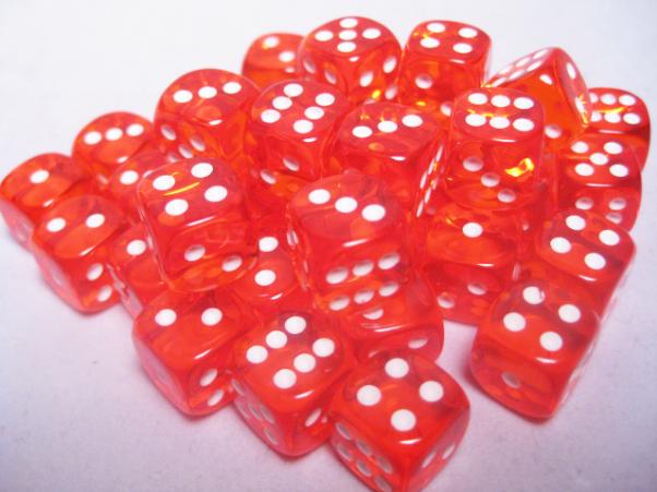 Dice Sets Orange/White Translucent 12mm d6 (36)