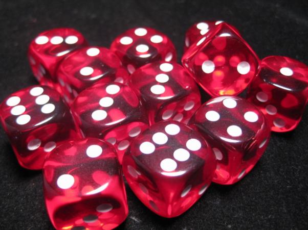 Dice Sets Red/White Translucent 16mm d6 (12)