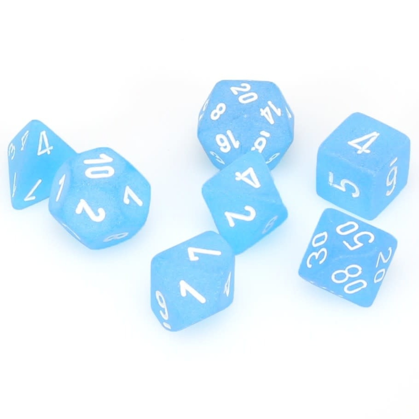 Frosted Mini-Polyhedral Caribbean Blue/white 7-Die Set
