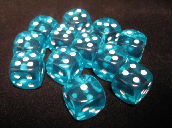 Dice Sets Teal/White Translucent 16mm d6 (12)