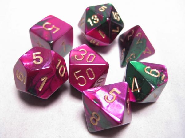 RPG Dice Sets Green-Purple/Gold Gemini Polyhedral 7-Die Set