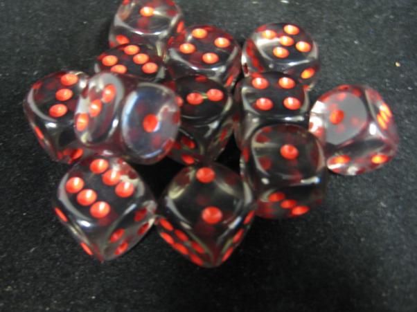 Dice Sets Smoke/Red Translucent 16mm d6 (12)