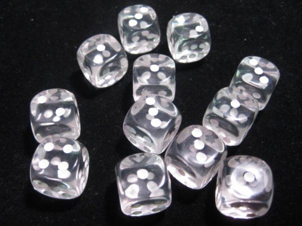 Dice Sets Clear/White Translucent 16mm d6 (12)