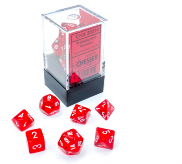 Translucent Mini-Polyhedral Red/White 7-Die Set