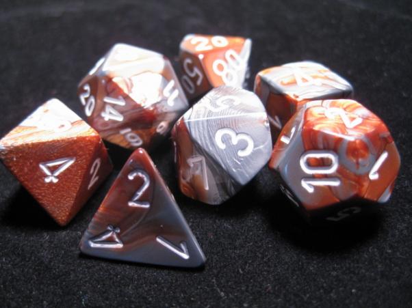 RPG Dice Sets Copper-Steel/White Gemini Polyhedral 7-Die Set