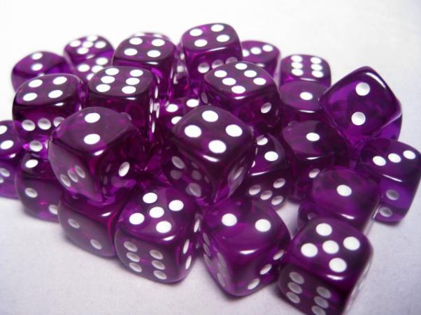 Dice Sets Purple/White Translucent 12mm d6 (36)