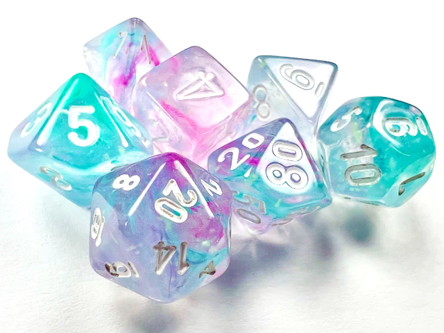 Nebula Mini-Polyhedral Wisteria/white 7-Die set