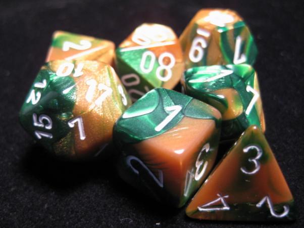 RPG Dice Sets Gold-Green/White Gemini Polyhedral 7-Die Set