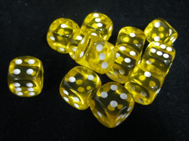 Dice Sets Yellow/White Translucent 16mm d6 (12)