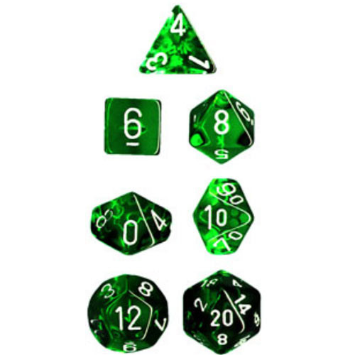Translucent Mini-Polyhedral Green/white 7-Die Set