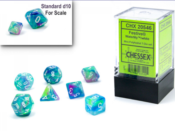 Festive Mini-Polyhedral Waterlilly/White 7-Die Set