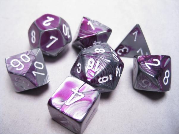 RPG Dice Sets Purple-Steel/White Gemini Polyhedral 7-Die Set