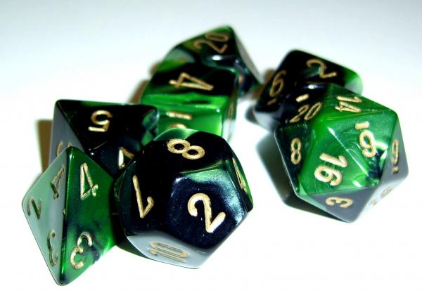 RPG Dice Sets Gemini 4 Poly Black Green/gold Polyhedral 7-Die Set