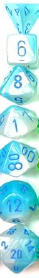 Gemini Polyhedral Pearl Turquoise-White/blue Luminary 7-Die Set