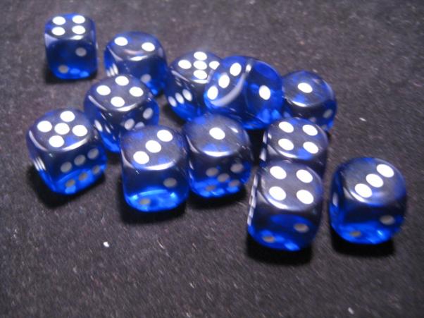 Dice Sets Blue/White Translucent 16mm d6 (12)