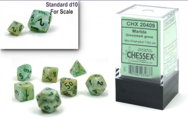 Marble Mini-Polyhedral Green/Dark Green 7-Die Set