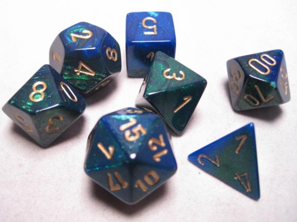 RPG Dice Sets Blue-Green/Gold Gemini Polyhedral 7-Die Set
