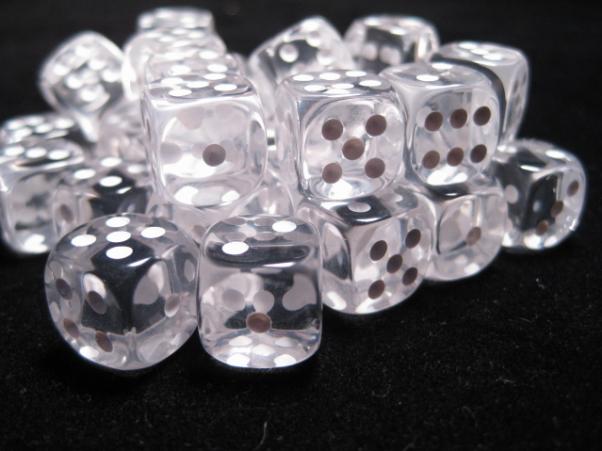 Dice Sets Clear/White Translucent 12mm d6 (36)