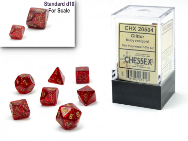 Glitter Mini-Polyhedral Ruby/Gold 7-Die Set