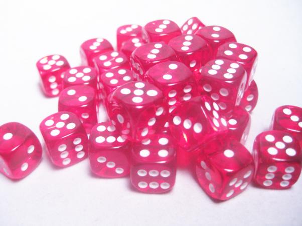 Dice Sets Red/White Translucent 12mm d6 (36)
